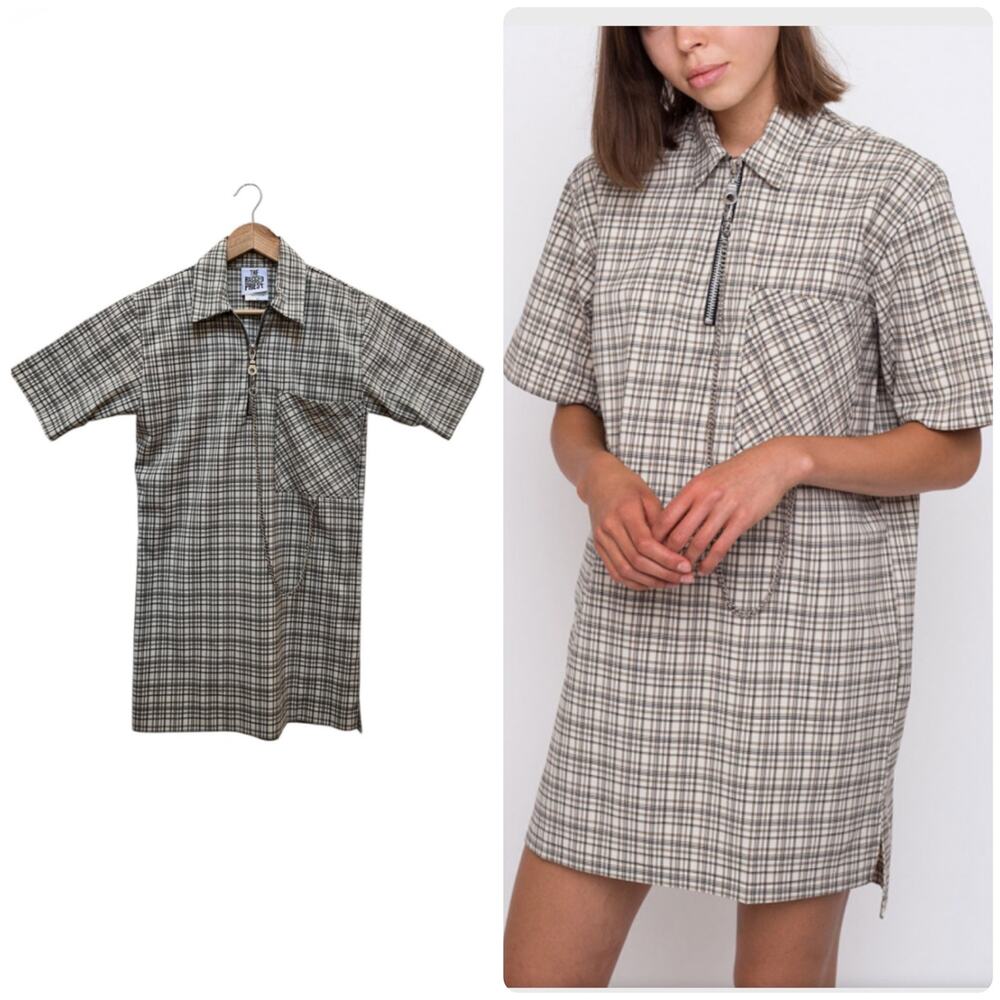 The Ragged Priest Drawback Women’s Grunge Plaid Boxy Tunic Dress XS Metal Chain